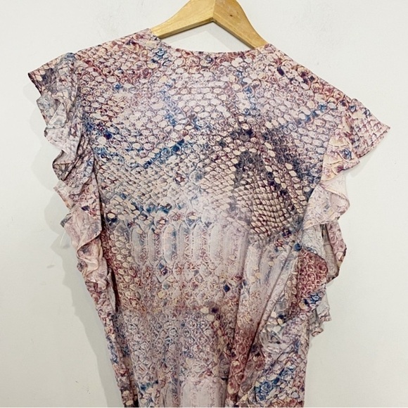 FOR ALL MANKIND Sleeveless Ruffle Wrap Dress In Snakeskin Print NEW - Picture 8 of 11